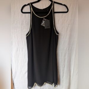 Brand New Elegant Black Sleeveless Top with Gold Accents